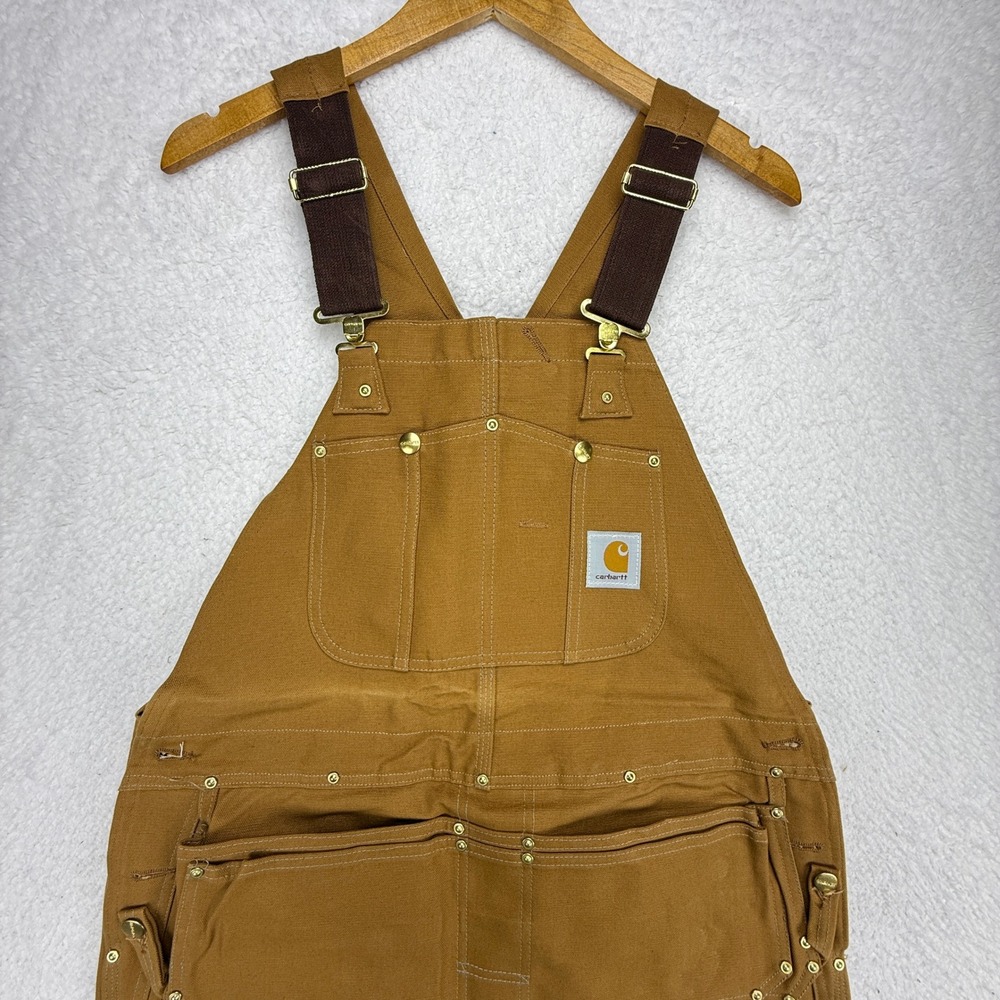 Carhartt Double Knee Carpenter Bib Overalls Nail Apron Mens 38x32 66FB NWT USA